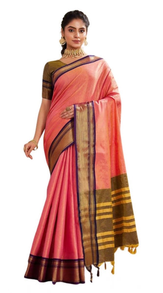 Mayawye Women's Silk Blended Jaquard Woven Saree With Unstitched Blouse 5.5Mtr (Pink)