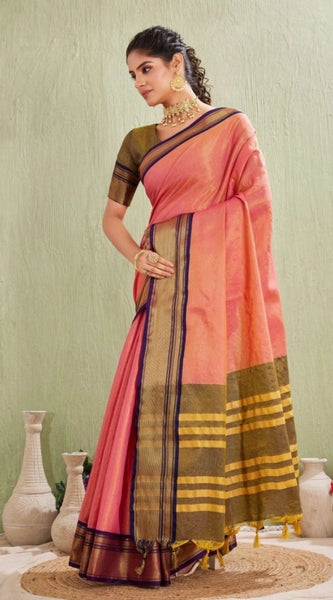Mayawye Women's Silk Blended Jaquard Woven Saree With Unstitched Blouse 5.5Mtr (Pink)