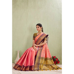 Mayawye Women's Silk Blended Jaquard Woven Saree With Unstitched Blouse 5.5Mtr (Pink)