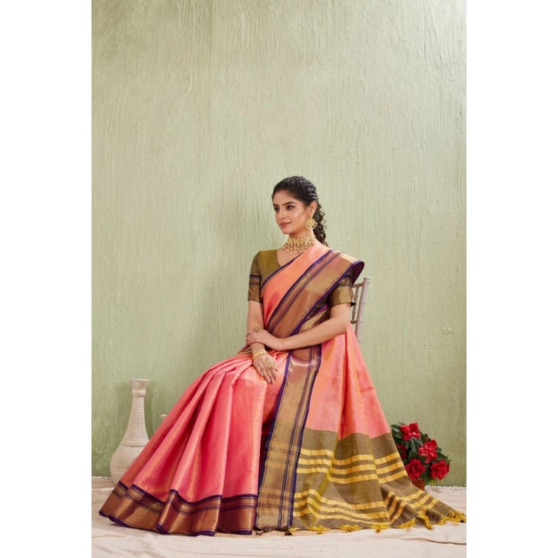 Mayawye Women's Silk Blended Jaquard Woven Saree With Unstitched Blouse 5.5Mtr (Pink)