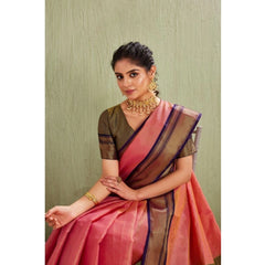 Mayawye Women's Silk Blended Jaquard Woven Saree With Unstitched Blouse 5.5Mtr (Pink)