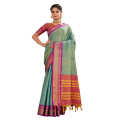 Mayawye Women's Silk Blended Jaquard Woven Saree With Unstitched Blouse 5.5Mtr (Light Green)