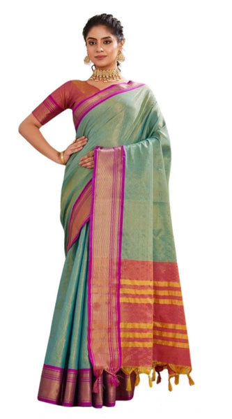 Mayawye Women's Silk Blended Jaquard Woven Saree With Unstitched Blouse 5.5Mtr (Light Green)