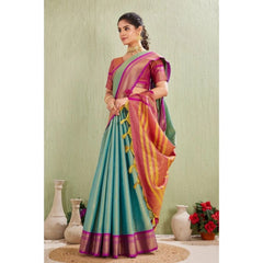 Mayawye Women's Silk Blended Jaquard Woven Saree With Unstitched Blouse 5.5Mtr (Light Green)
