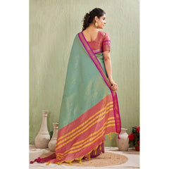 Mayawye Women's Silk Blended Jaquard Woven Saree With Unstitched Blouse 5.5Mtr (Light Green)