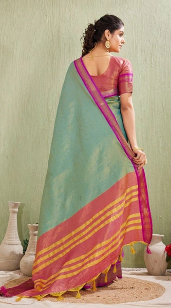 Mayawye Women's Silk Blended Jaquard Woven Saree With Unstitched Blouse 5.5Mtr (Light Green)