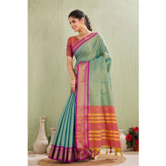 Mayawye Women's Silk Blended Jaquard Woven Saree With Unstitched Blouse 5.5Mtr (Light Green)