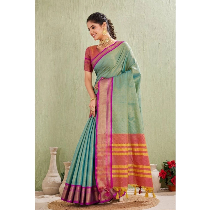 Mayawye Women's Silk Blended Jaquard Woven Saree With Unstitched Blouse 5.5Mtr (Light Green)