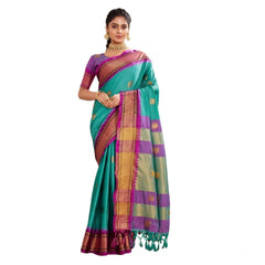 Mayawye Women's Silk Blended Jaquard Woven Saree With Unstitched Blouse 5.5Mtr (Light Blue)