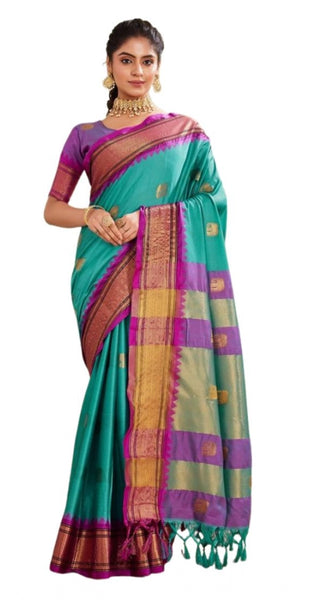 Mayawye Women's Silk Blended Jaquard Woven Saree With Unstitched Blouse 5.5Mtr (Light Blue)
