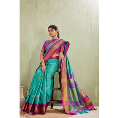 Mayawye Women's Silk Blended Jaquard Woven Saree With Unstitched Blouse 5.5Mtr (Light Blue)