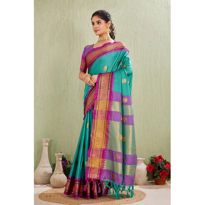 Mayawye Women's Silk Blended Jaquard Woven Saree With Unstitched Blouse 5.5Mtr (Light Blue)
