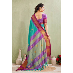 Mayawye Women's Silk Blended Jaquard Woven Saree With Unstitched Blouse 5.5Mtr (Light Blue)