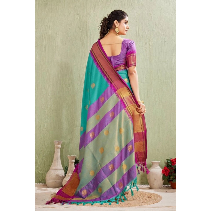 Mayawye Women's Silk Blended Jaquard Woven Saree With Unstitched Blouse 5.5Mtr (Light Blue)