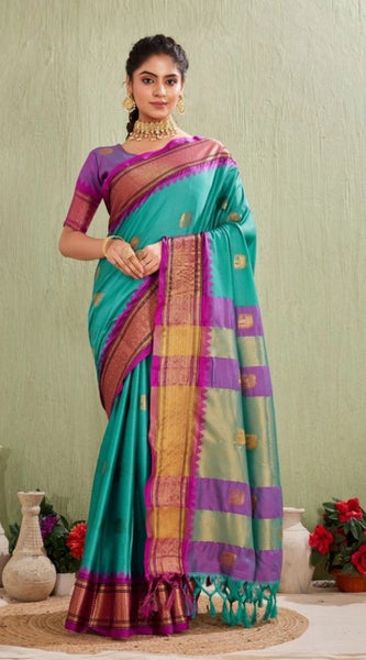 Mayawye Women's Silk Blended Jaquard Woven Saree With Unstitched Blouse 5.5Mtr (Light Blue)