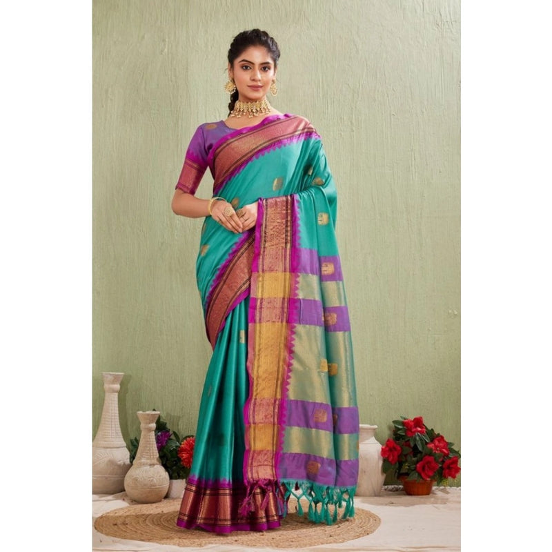 Mayawye Women's Silk Blended Jaquard Woven Saree With Unstitched Blouse 5.5Mtr (Light Blue)