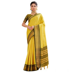 Mayawye Women's Silk Blended Jaquard Woven Saree With Unstitched Blouse 5.5Mtr (Yellow)