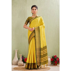 Mayawye Women's Silk Blended Jaquard Woven Saree With Unstitched Blouse 5.5Mtr (Yellow)