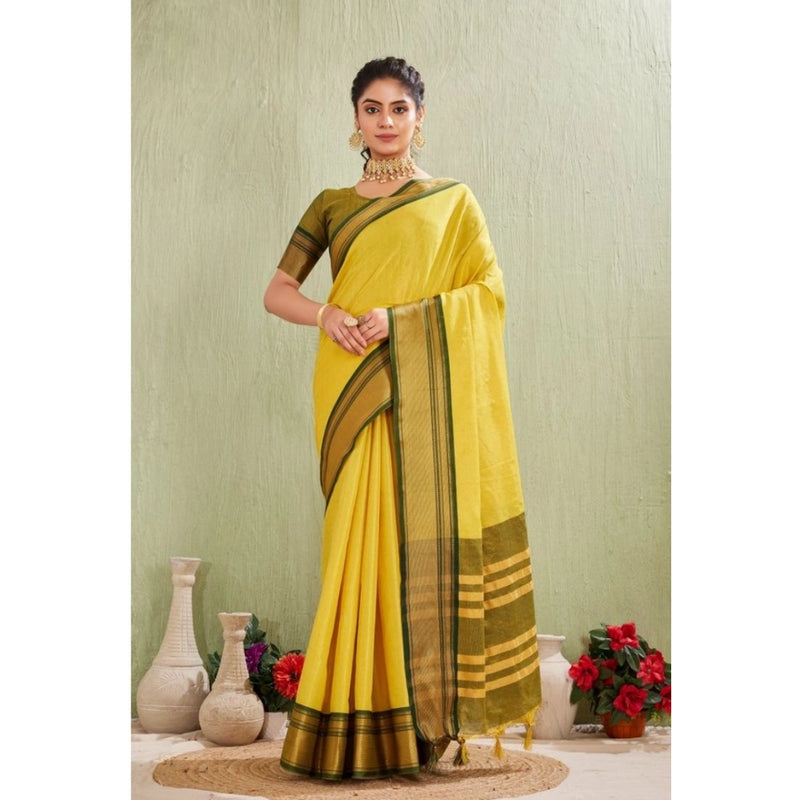 Mayawye Women's Silk Blended Jaquard Woven Saree With Unstitched Blouse 5.5Mtr (Yellow)