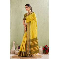 Mayawye Women's Silk Blended Jaquard Woven Saree With Unstitched Blouse 5.5Mtr (Yellow)