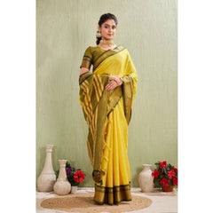 Mayawye Women's Silk Blended Jaquard Woven Saree With Unstitched Blouse 5.5Mtr (Yellow)
