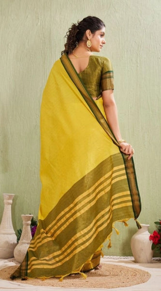 Mayawye Women's Silk Blended Jaquard Woven Saree With Unstitched Blouse 5.5Mtr (Yellow)