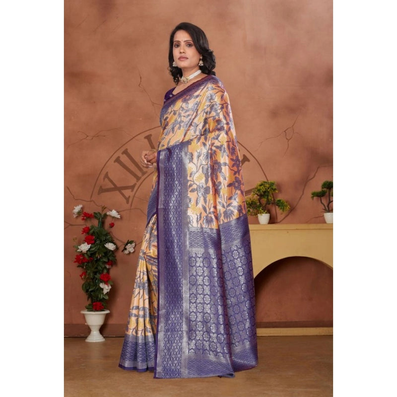Mayawye Women's Banarasi Silk Jaquard Woven Saree With Unstitched Blouse 5.5Mtr (Orange)