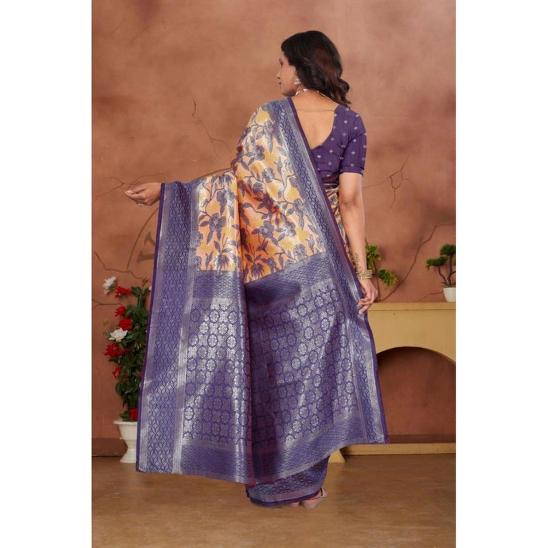 Mayawye Women's Banarasi Silk Jaquard Woven Saree With Unstitched Blouse 5.5Mtr (Orange)