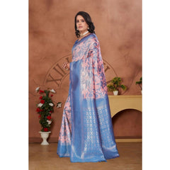 Mayawye Women's Banarasi Silk Jaquard Woven Saree With Unstitched Blouse 5.5Mtr (Pink)