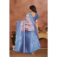 Mayawye Women's Banarasi Silk Jaquard Woven Saree With Unstitched Blouse 5.5Mtr (Pink)
