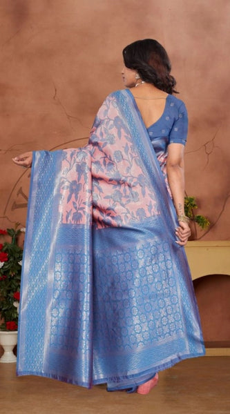 Mayawye Women's Banarasi Silk Jaquard Woven Saree With Unstitched Blouse 5.5Mtr (Pink)