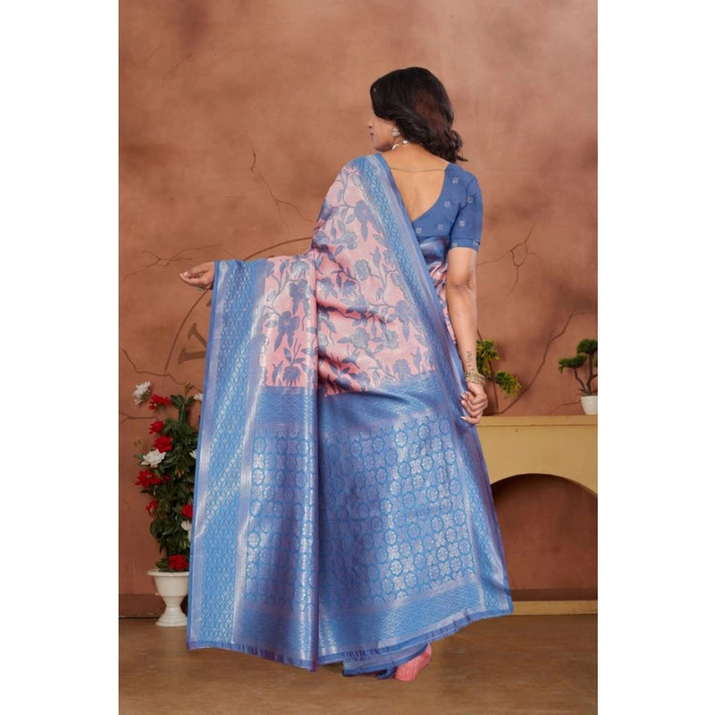 Mayawye Women's Banarasi Silk Jaquard Woven Saree With Unstitched Blouse 5.5Mtr (Pink)