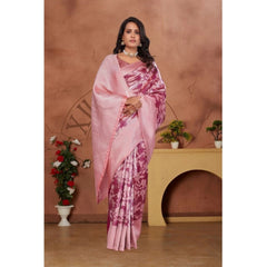 Mayawye Women's Banarasi Silk Jaquard Woven Saree With Unstitched Blouse 5.5Mtr (Pink)
