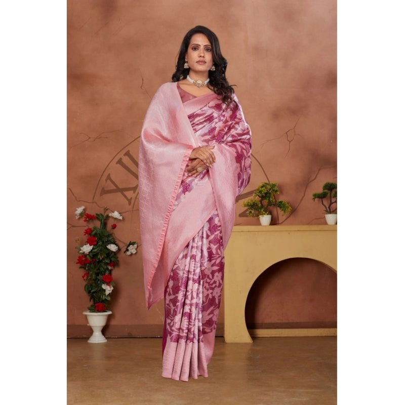 Mayawye Women's Banarasi Silk Jaquard Woven Saree With Unstitched Blouse 5.5Mtr (Pink)