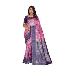 Mayawye Women's Banarasi Silk Jaquard Woven Saree With Unstitched Blouse 5.5Mtr (Pink)
