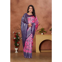 Mayawye Women's Banarasi Silk Jaquard Woven Saree With Unstitched Blouse 5.5Mtr (Pink)