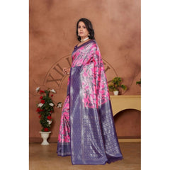Mayawye Women's Banarasi Silk Jaquard Woven Saree With Unstitched Blouse 5.5Mtr (Pink)