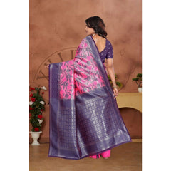 Mayawye Women's Banarasi Silk Jaquard Woven Saree With Unstitched Blouse 5.5Mtr (Pink)