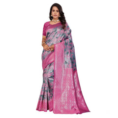 Mayawye Women's Banarasi Silk Jaquard Woven Saree With Unstitched Blouse 5.5Mtr (Pink)
