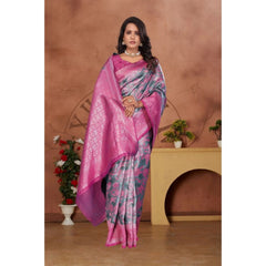 Mayawye Women's Banarasi Silk Jaquard Woven Saree With Unstitched Blouse 5.5Mtr (Pink)