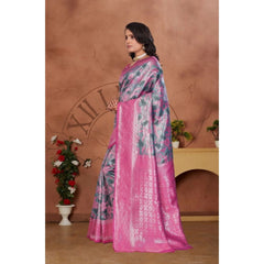 Mayawye Women's Banarasi Silk Jaquard Woven Saree With Unstitched Blouse 5.5Mtr (Pink)
