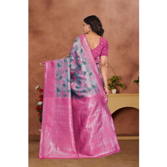 Mayawye Women's Banarasi Silk Jaquard Woven Saree With Unstitched Blouse 5.5Mtr (Pink)