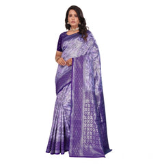Mayawye Women's Banarasi Silk Jaquard Woven Saree With Unstitched Blouse 5.5Mtr (Purple)