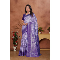 Mayawye Women's Banarasi Silk Jaquard Woven Saree With Unstitched Blouse 5.5Mtr (Purple)
