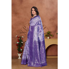 Mayawye Women's Banarasi Silk Jaquard Woven Saree With Unstitched Blouse 5.5Mtr (Purple)