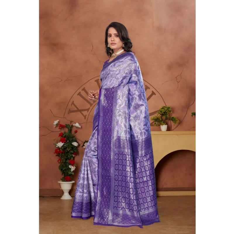 Mayawye Women's Banarasi Silk Jaquard Woven Saree With Unstitched Blouse 5.5Mtr (Purple)