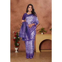 Mayawye Women's Banarasi Silk Jaquard Woven Saree With Unstitched Blouse 5.5Mtr (Purple)