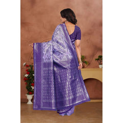 Mayawye Women's Banarasi Silk Jaquard Woven Saree With Unstitched Blouse 5.5Mtr (Purple)