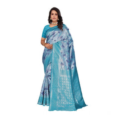 Mayawye Women's Banarasi Silk Jaquard Woven Saree With Unstitched Blouse 5.5Mtr (Light Blue)