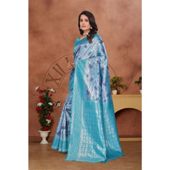 Mayawye Women's Banarasi Silk Jaquard Woven Saree With Unstitched Blouse 5.5Mtr (Light Blue)